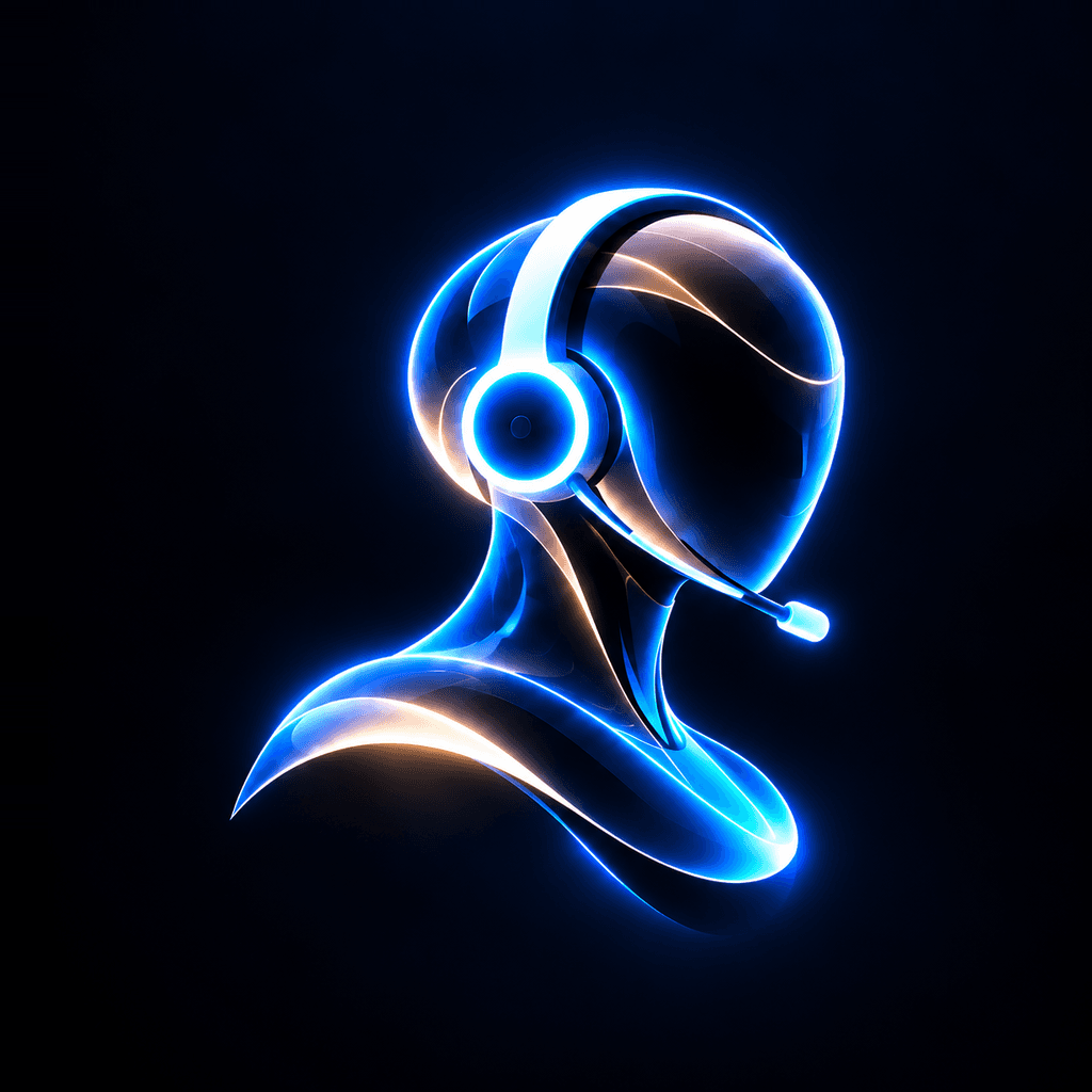 The AgentCX agent: a figure in a headset, lit in blue
